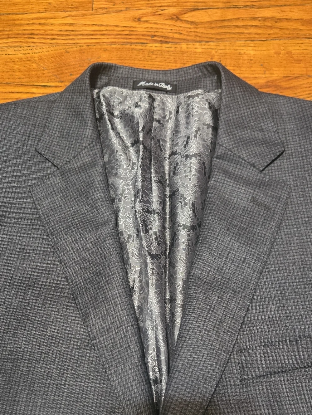 Sartoria Tosi Italy Men's Blazer Charcoal Grey Micro Check Wool Silk Blend 46L